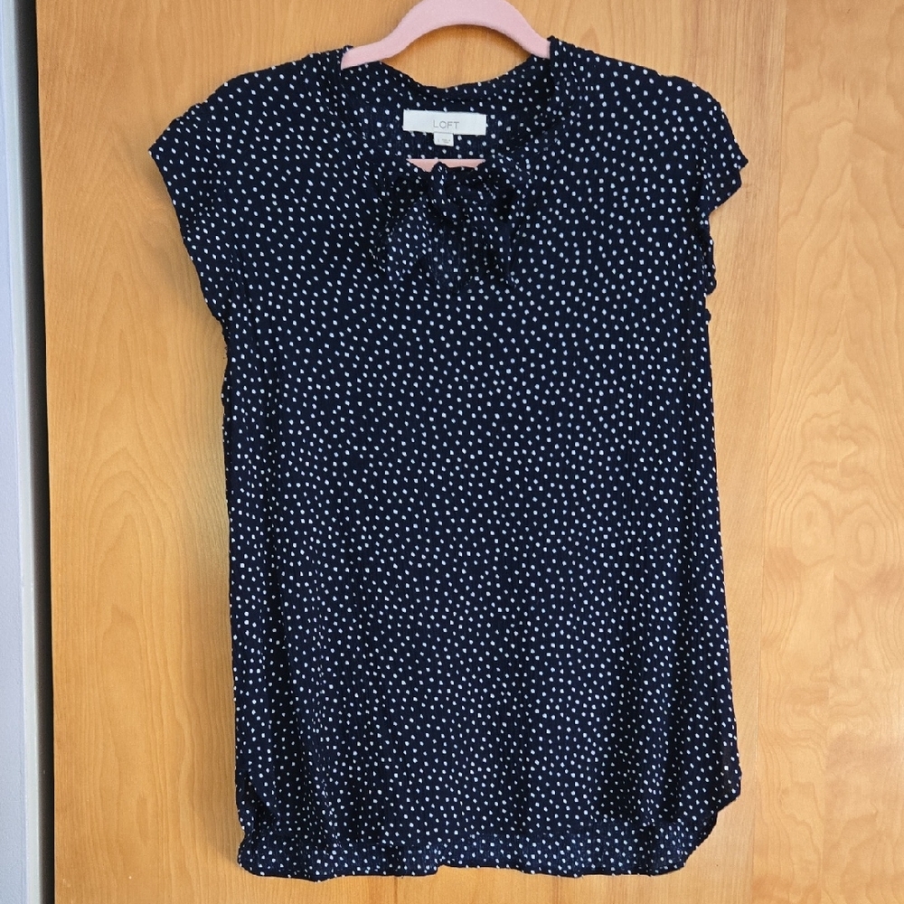 LOFT Navy and White Polka Dot Blouse